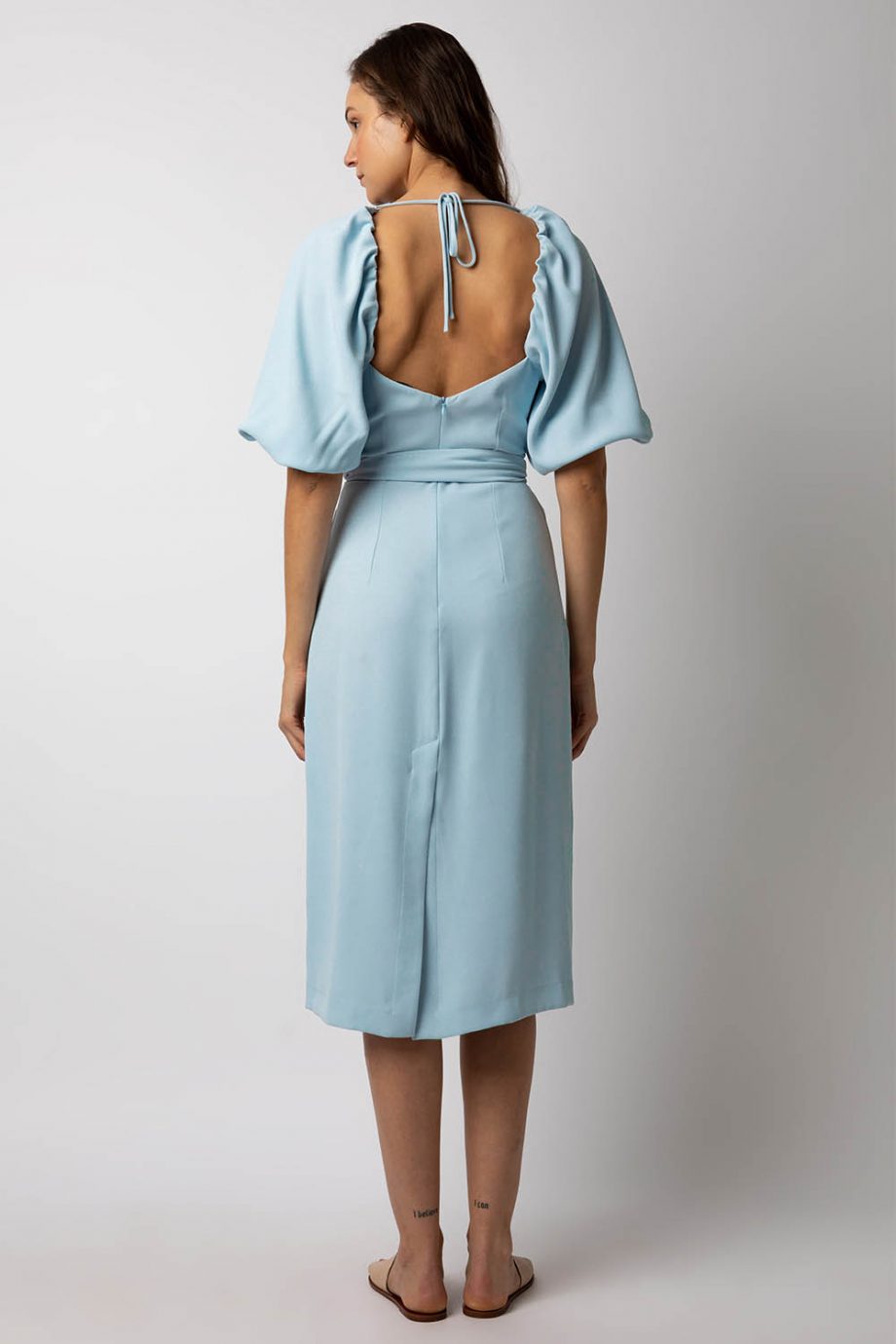 Vestido manga bufante azul claro Clearance